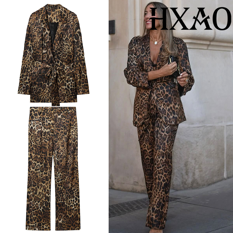 Vintage Trench Coat - Zestawy spodni HXAO Leopard, 2-częściowy zestaw,