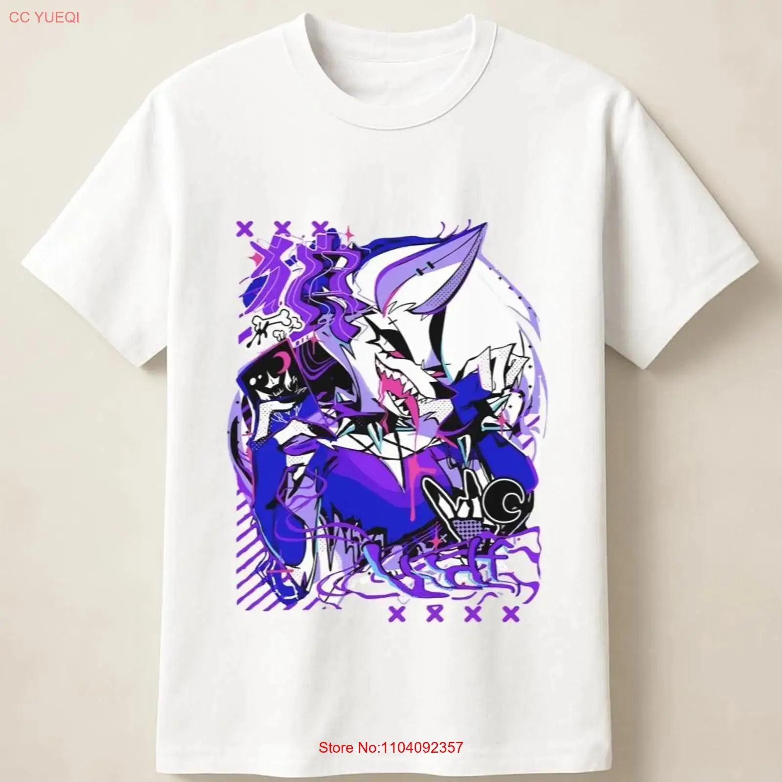 Vintage Fashion Jersey - Fioletowa koszulka z anime wilkiem w