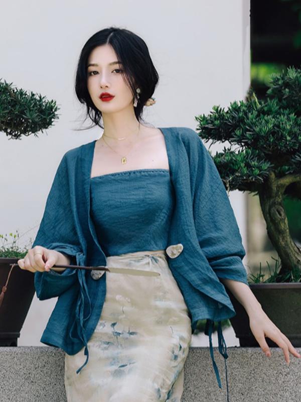 Vintage Fashion Years - Zestaw: kardigan plus size z kwiatowym