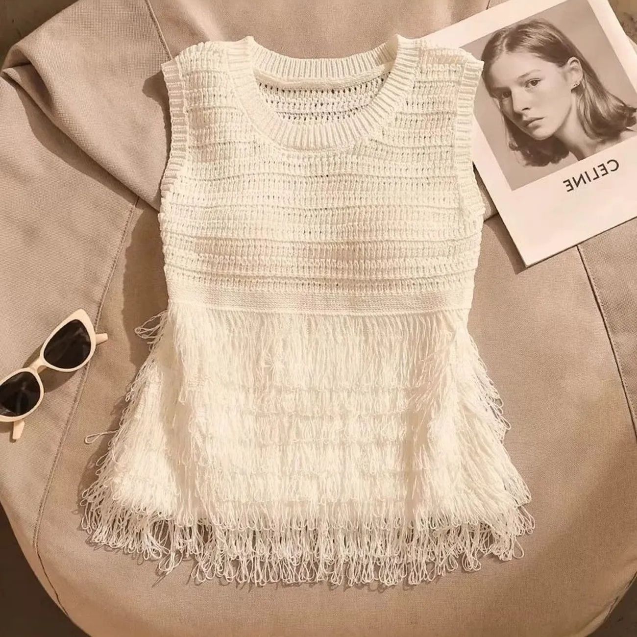 Crochet Top Boho - Damska dziergana bluzka bez rękawów w