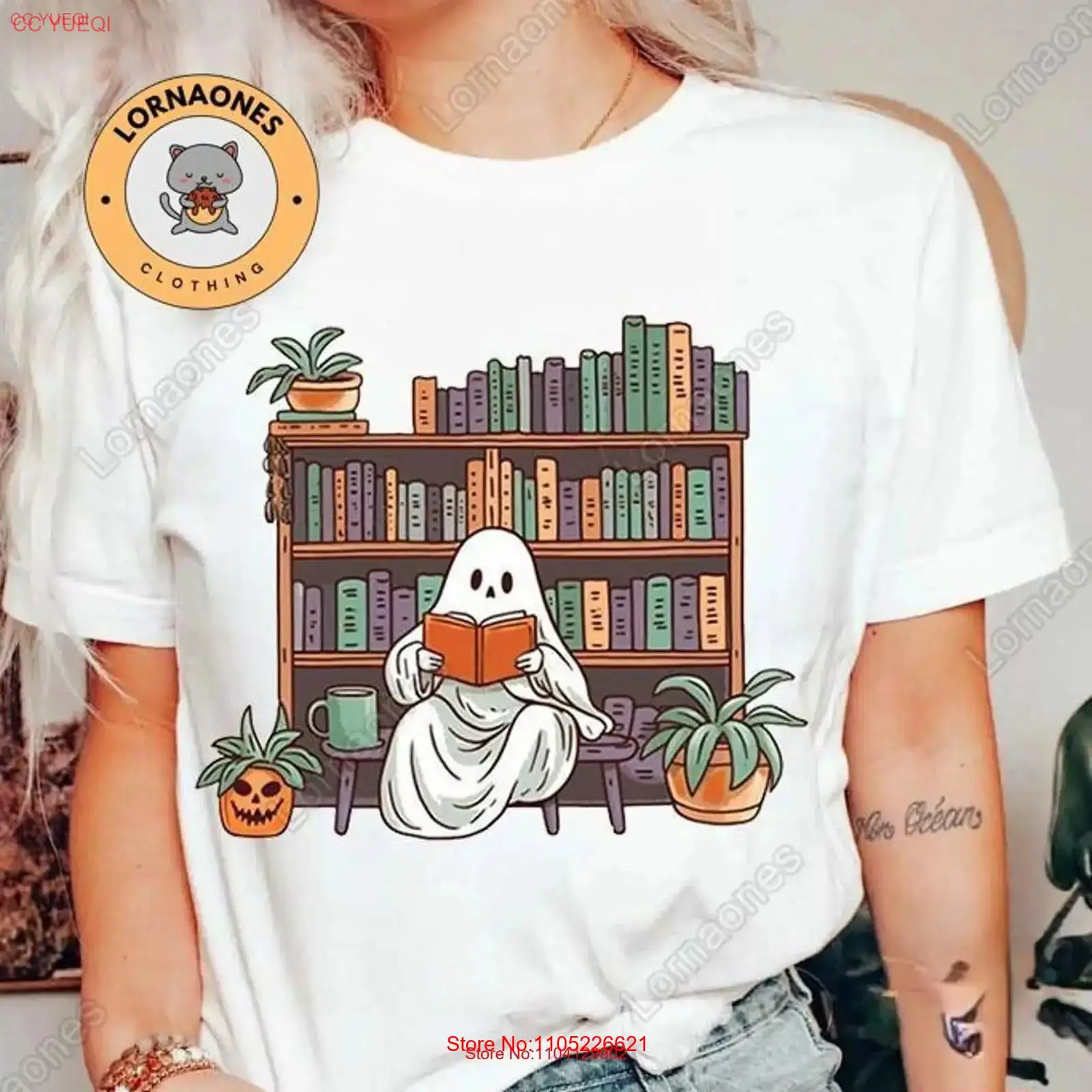 Vintage Fashion Library - Koszulka Halloween Duch Biblioteka Miłośnik Książek