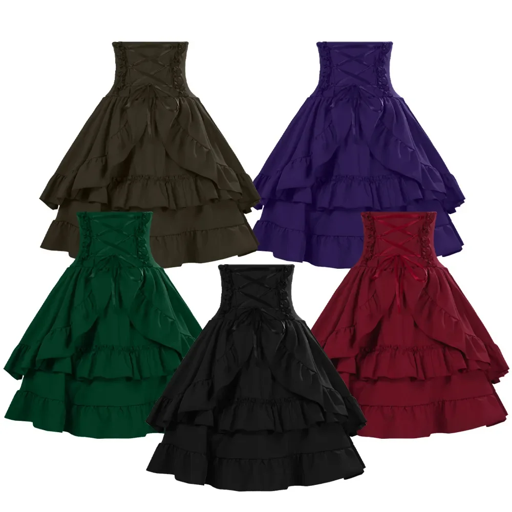 Vintage Y2K - Gotycka Retro Lolita Spódnica z Falbanami