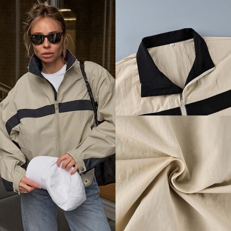 Vintage Windbreaker Nylon - Damska kurtka wiatrówka z blokami kolorów,